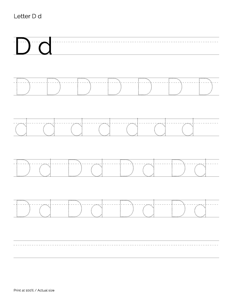 Actual preview of the letter D uppercase and lowercase tracing PDF