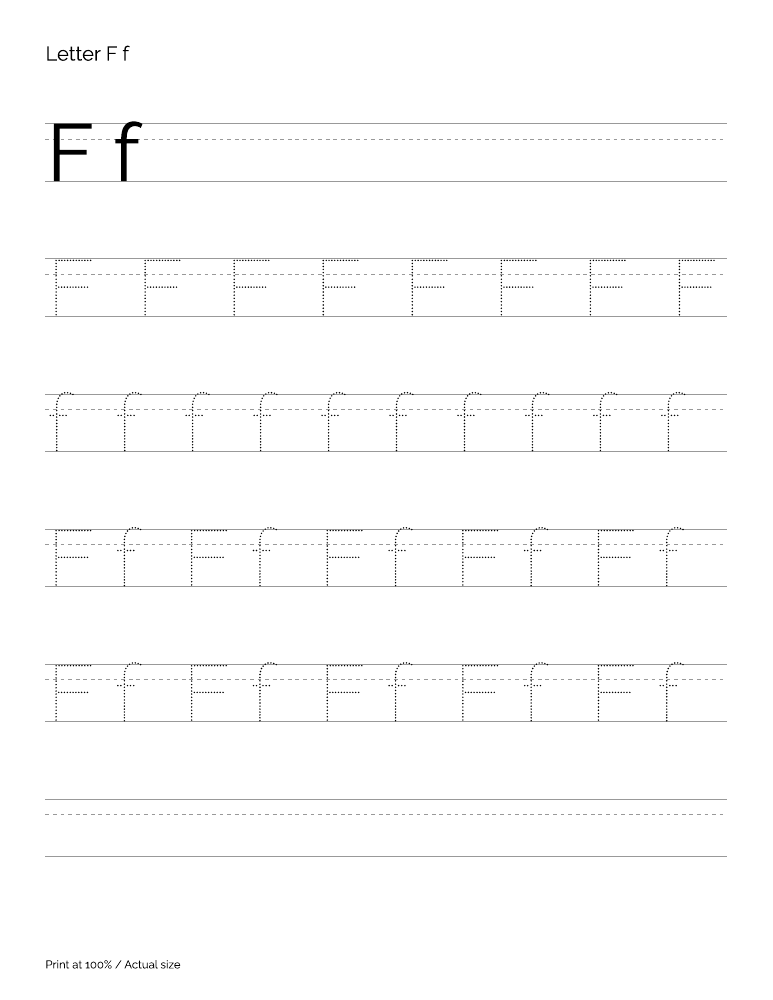Actual preview of the letter F uppercase and lowercase tracing PDF