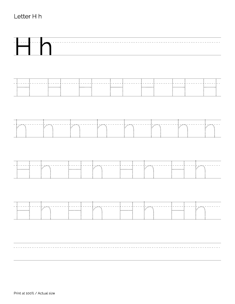 Actual preview of the letter H uppercase and lowercase tracing PDF