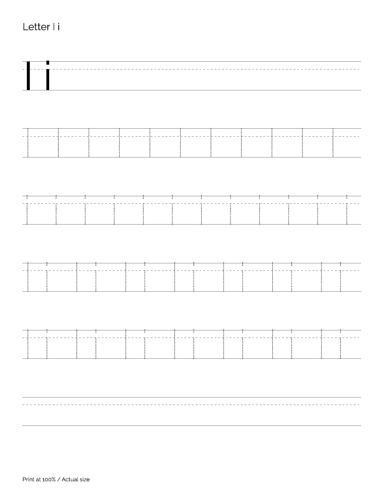 Actual preview of the letter I uppercase and lowercase tracing PDF