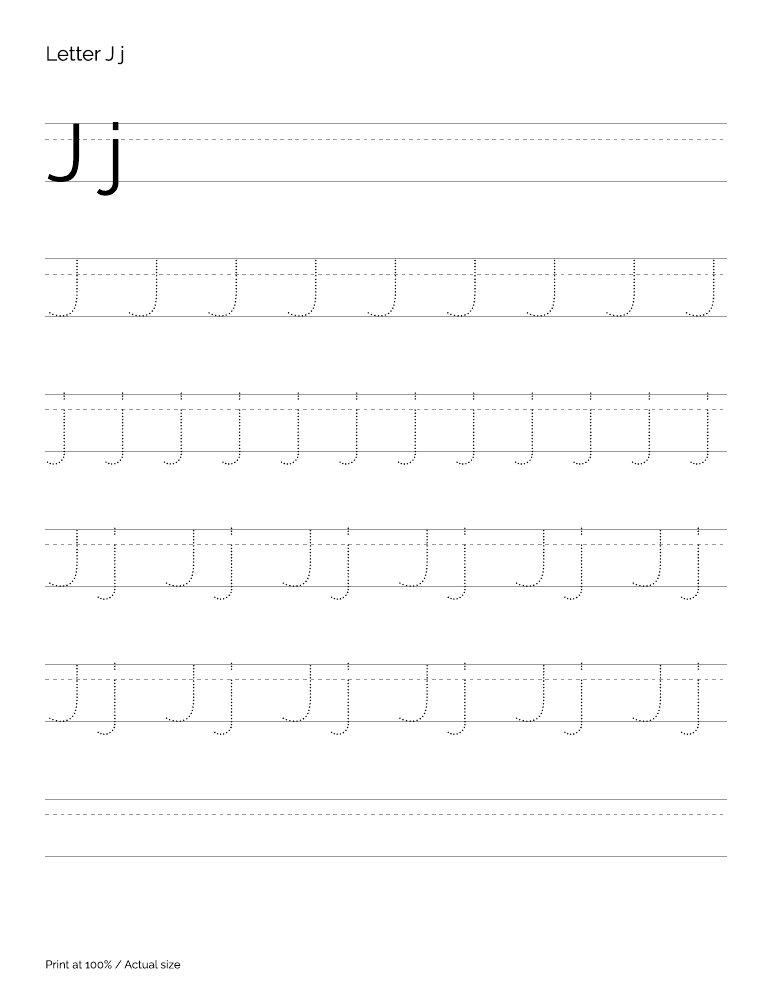 Actual preview of the letter J uppercase and lowercase tracing PDF
