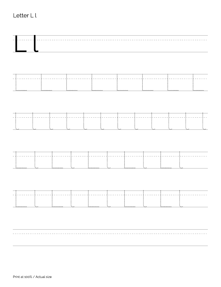 Actual preview of the letter L uppercase and lowercase tracing PDF