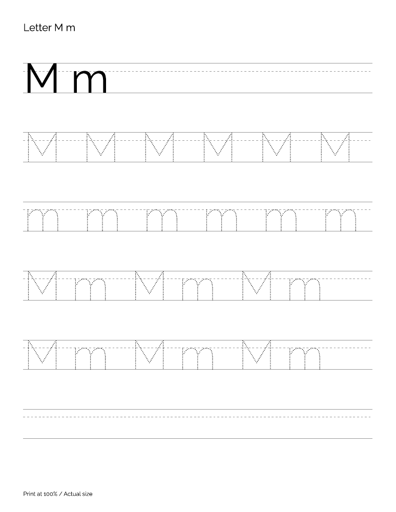 Actual preview of the letter M uppercase and lowercase tracing PDF