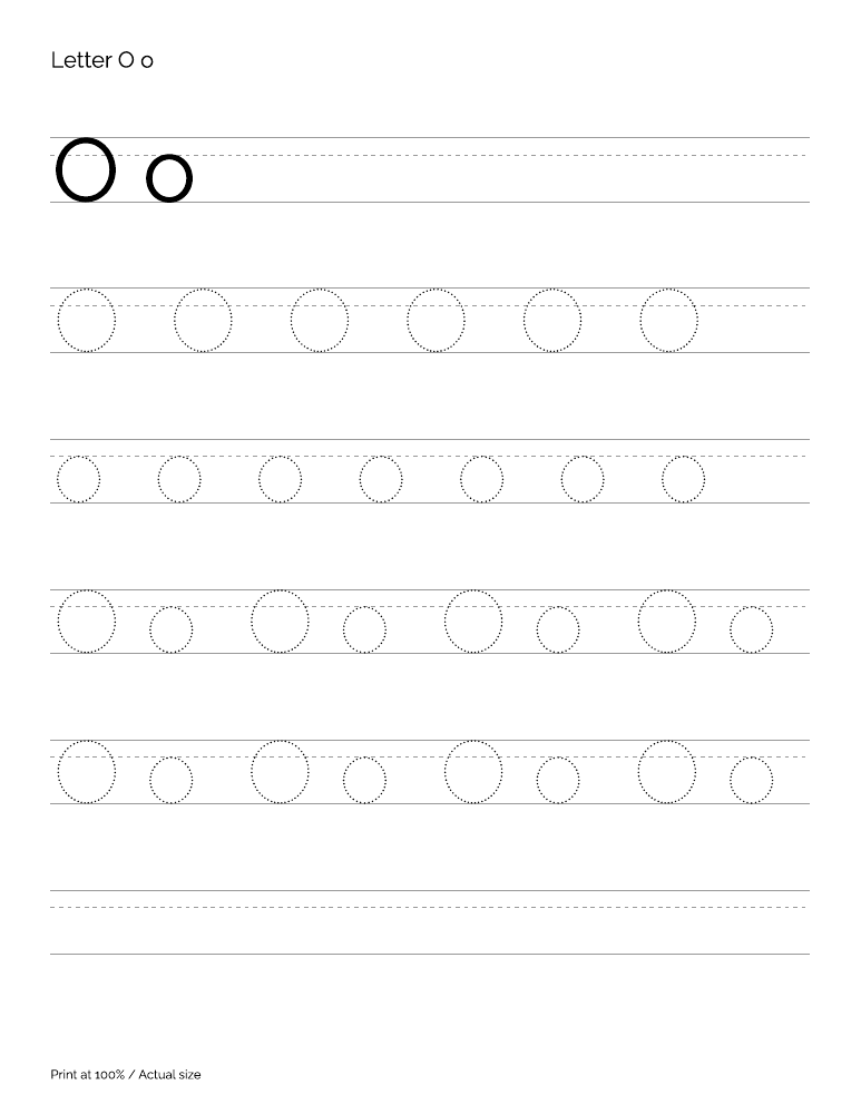 Actual preview of the letter O uppercase and lowercase tracing PDF