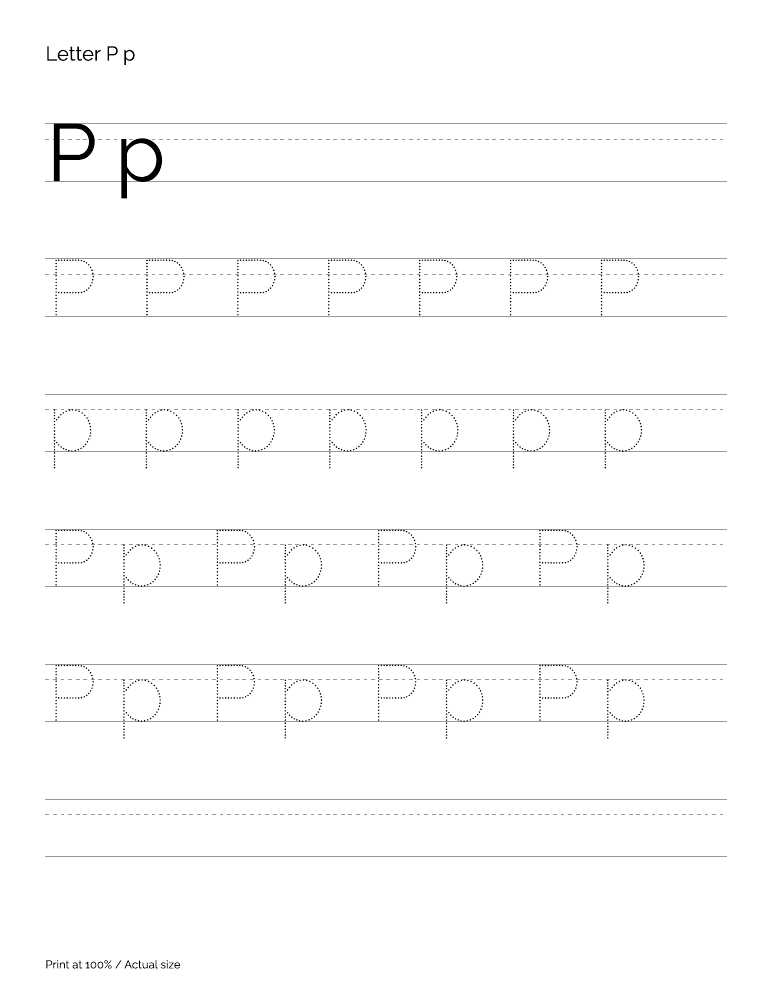 Actual preview of the letter P uppercase and lowercase tracing PDF