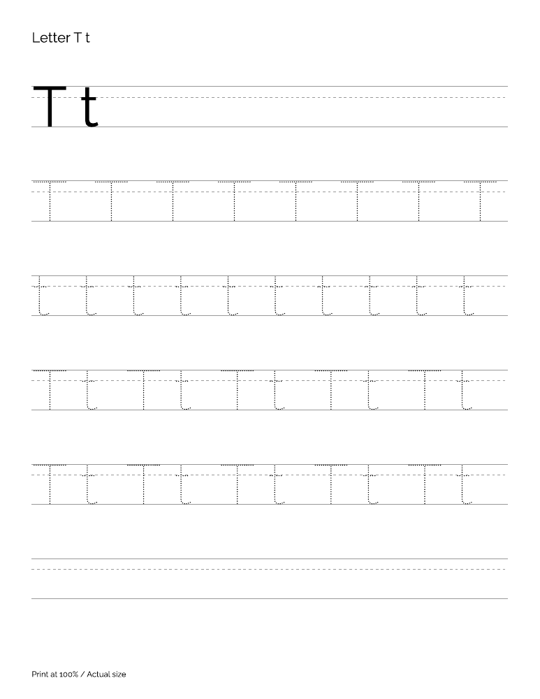 Actual preview of the letter T uppercase and lowercase tracing PDF
