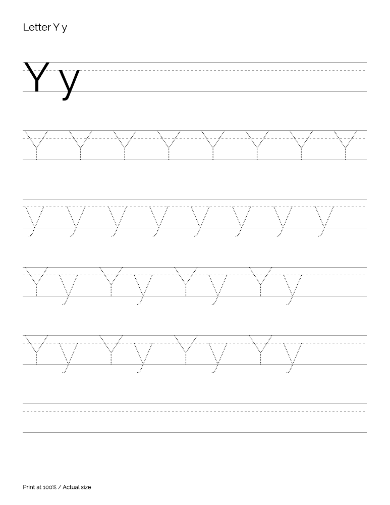 Actual preview of the letter Y uppercase and lowercase tracing PDF